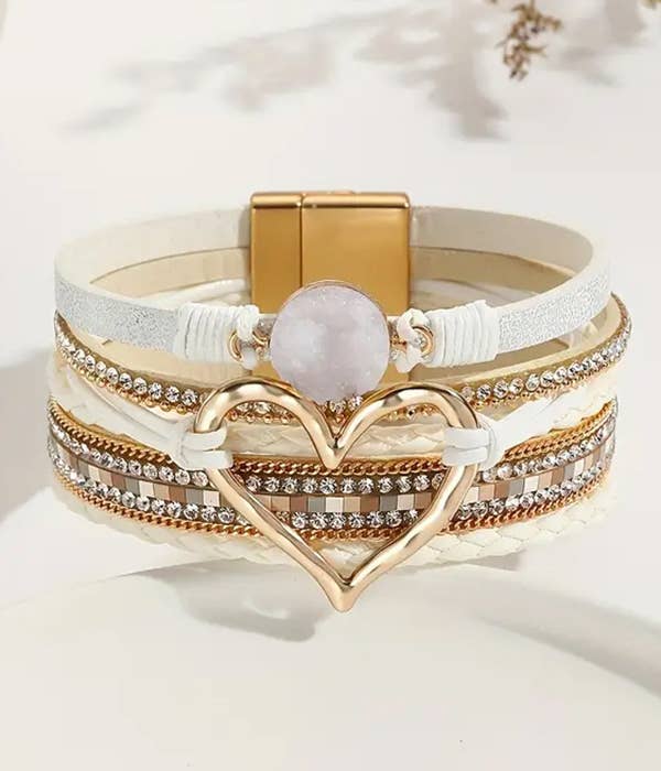 ( 0 ) MULTI LAYER LEATHERETTE MAGNETIC BRACELET - HEART