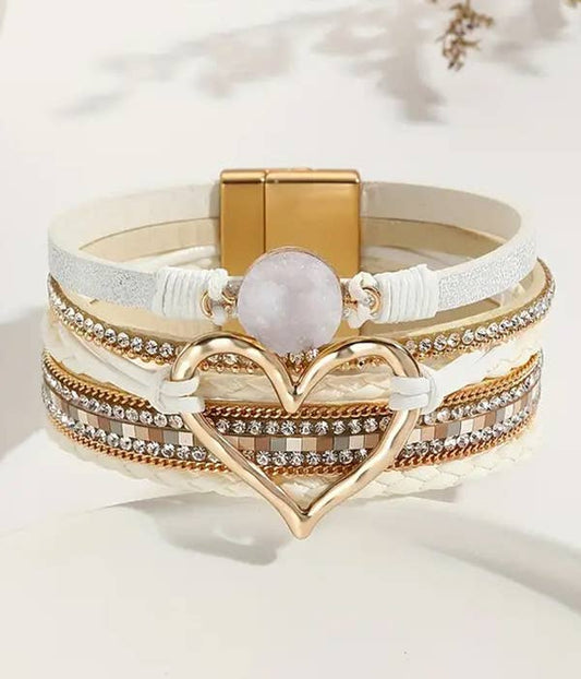 ( 0 )  MULTI LAYER LEATHERETTE MAGNETIC BRACELET - HEART